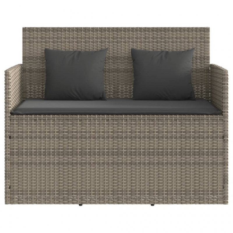 Gartenbank mit Kissen Grau Poly Rattan