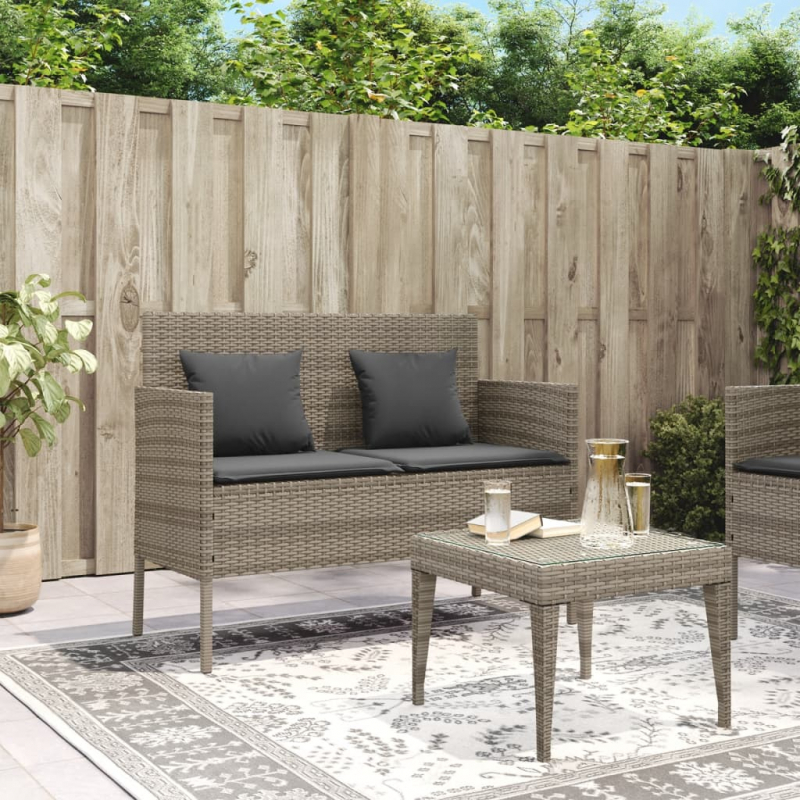 Gartenbank mit Kissen Grau Poly Rattan