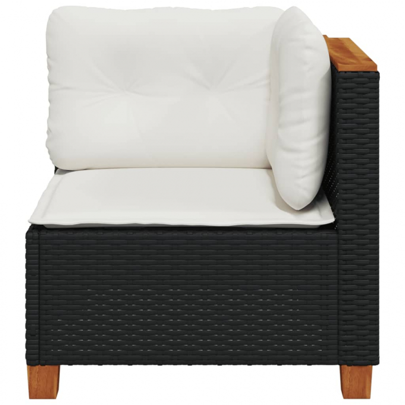 Garten-Ecksofa mit Kissen Schwarz Poly Rattan