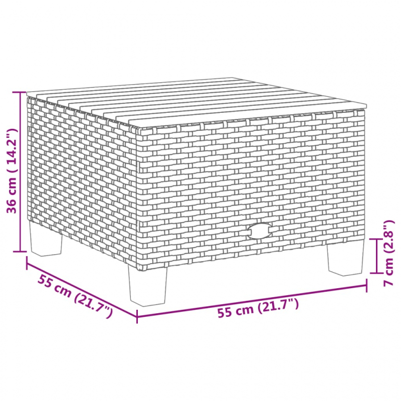 Gartentisch Schwarz 55x55x36 cm Poly Rattan Akazienholz