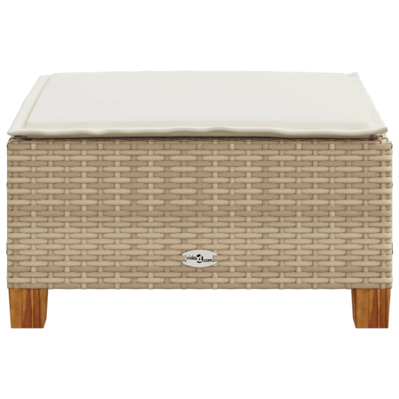 Gartenhocker mit Kissen Beige 63,5x56x32 cm Poly Rattan