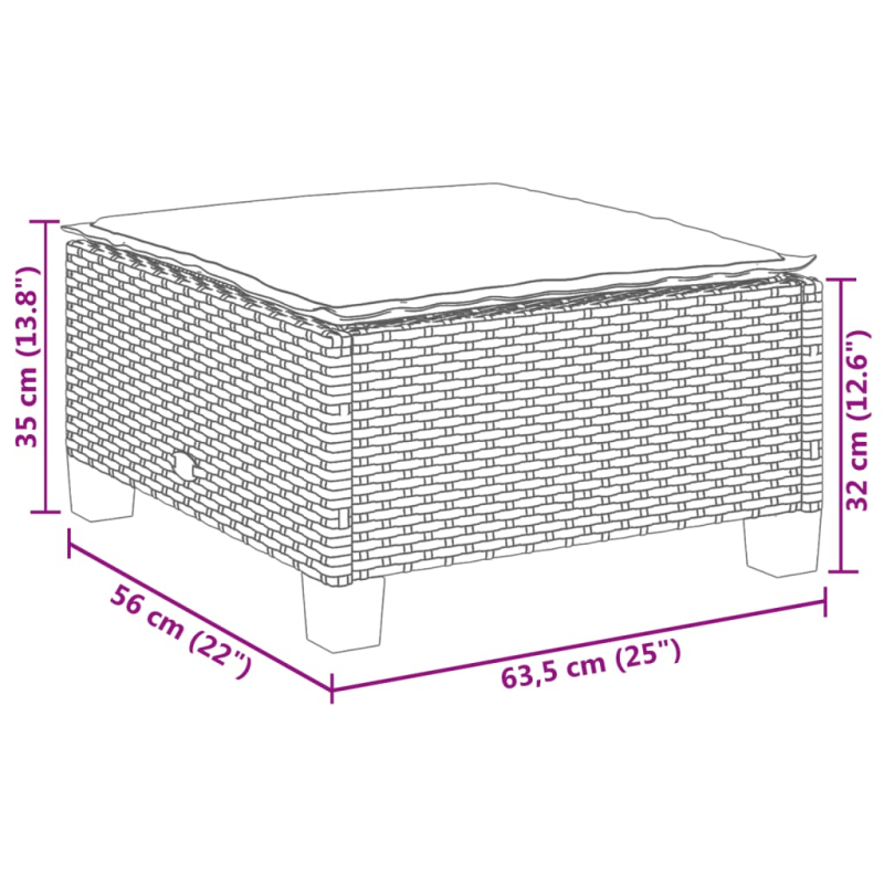 Gartenhocker mit Kissen Beige 63,5x56x32 cm Poly Rattan