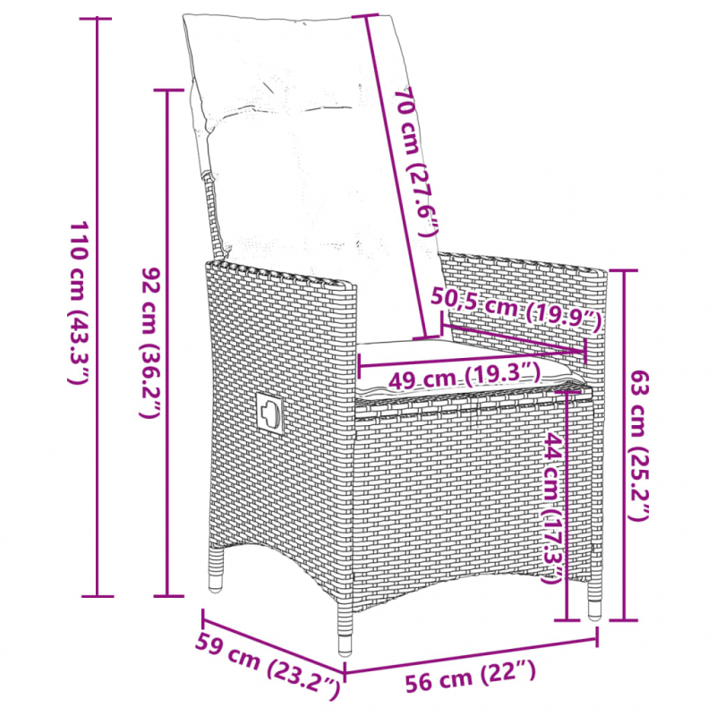 Gartensessel mit Kissen 2 Stk. Verstellbar Beige Poly Rattan