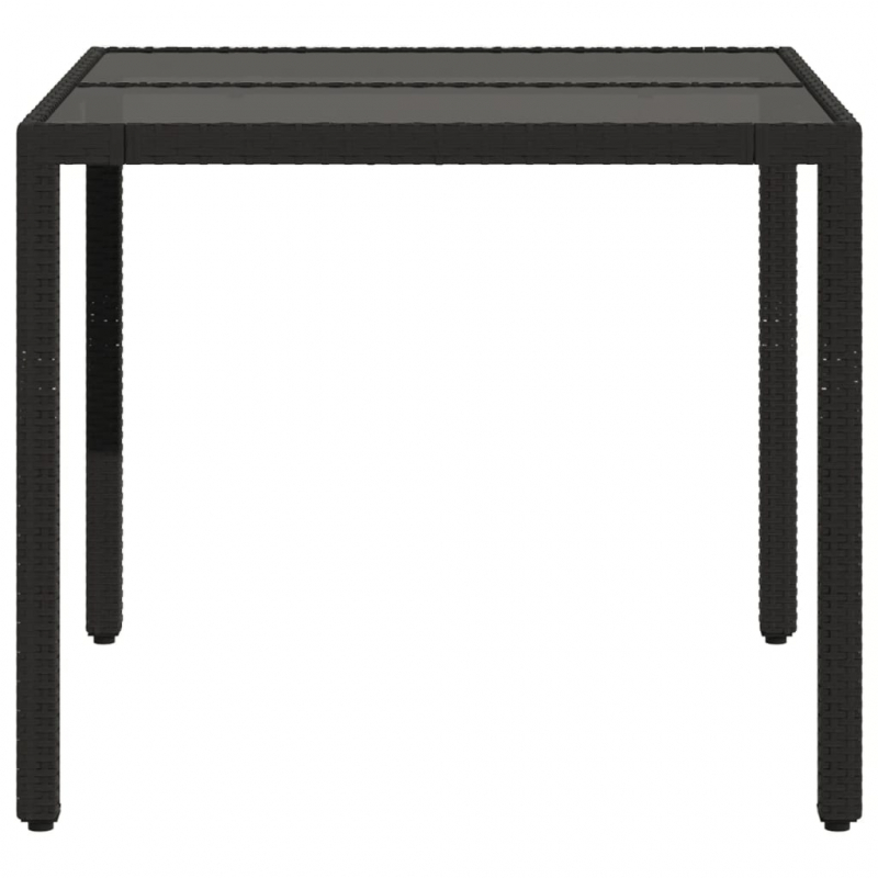 Gartentisch mit Glasplatte Schwarz 90x90x75 cm Poly Rattan
