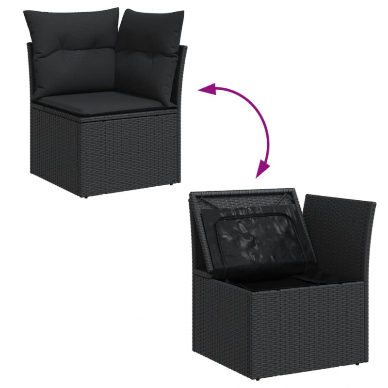 Garten-Ecksofa mit Kissen Schwarz Poly Rattan