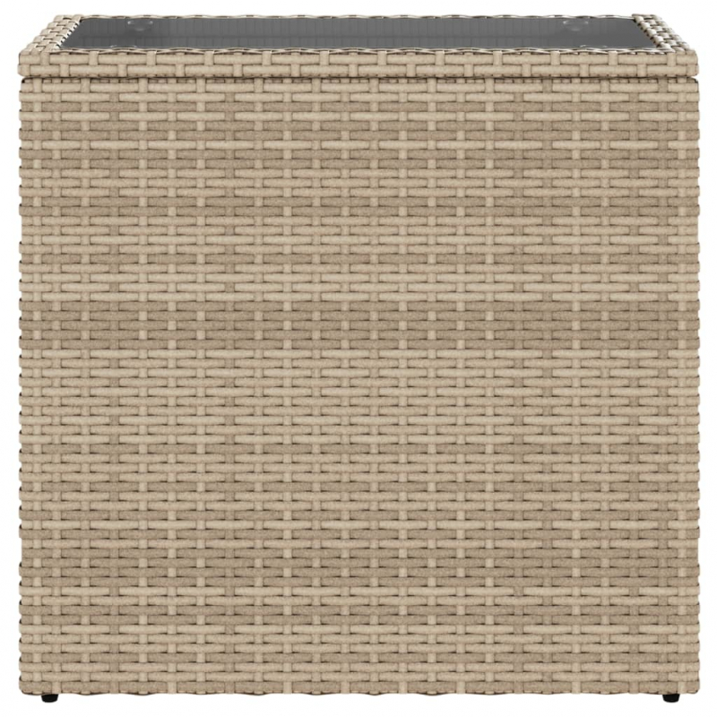 Garten-Beistelltisch Glasplatte Beige 58x27,5x55 cm Poly Rattan