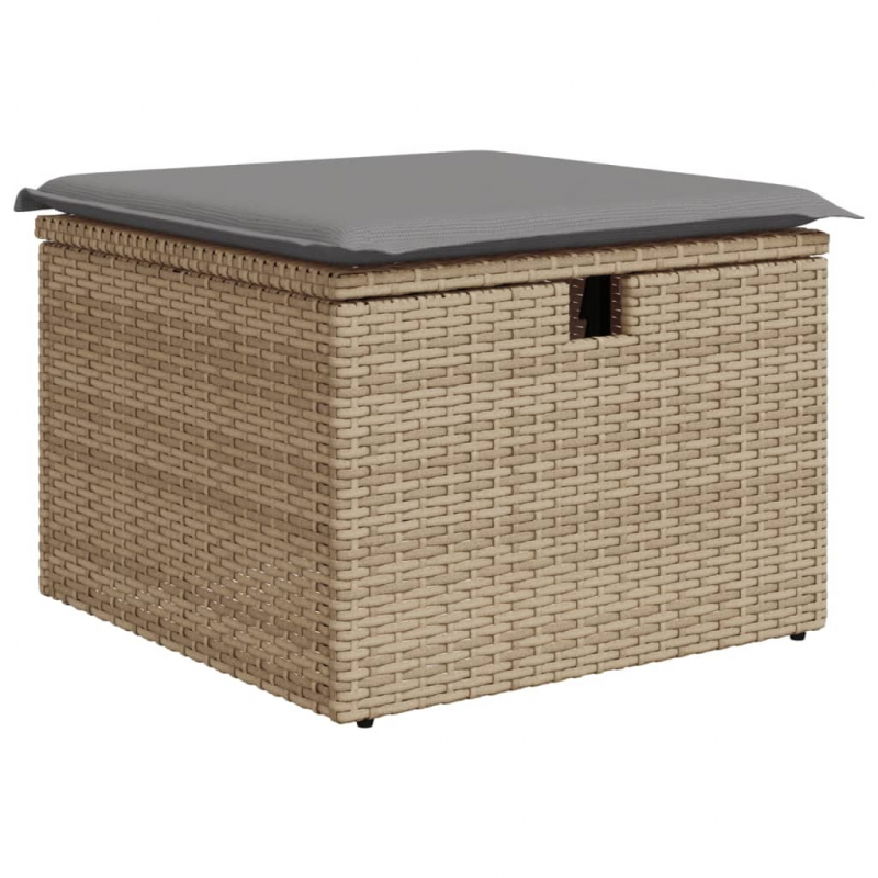 Gartenhocker mit Kissen Beige 55x55x37 cm Poly Rattan