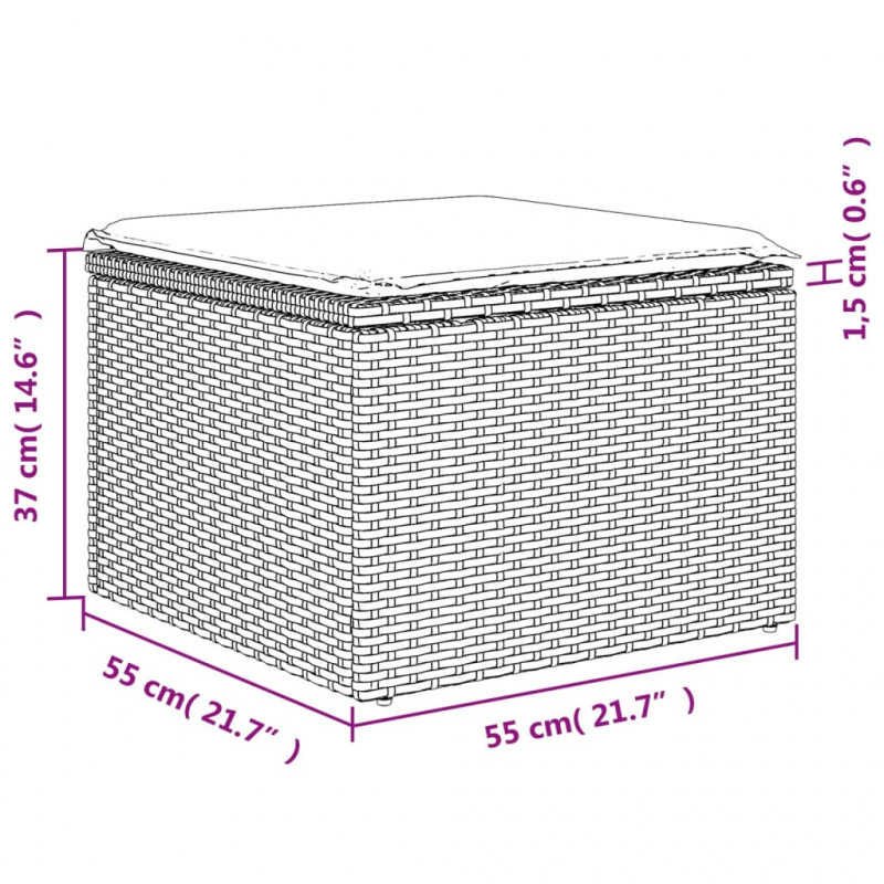 Gartenhocker mit Kissen Grau 55x55x37 cm Poly Rattan