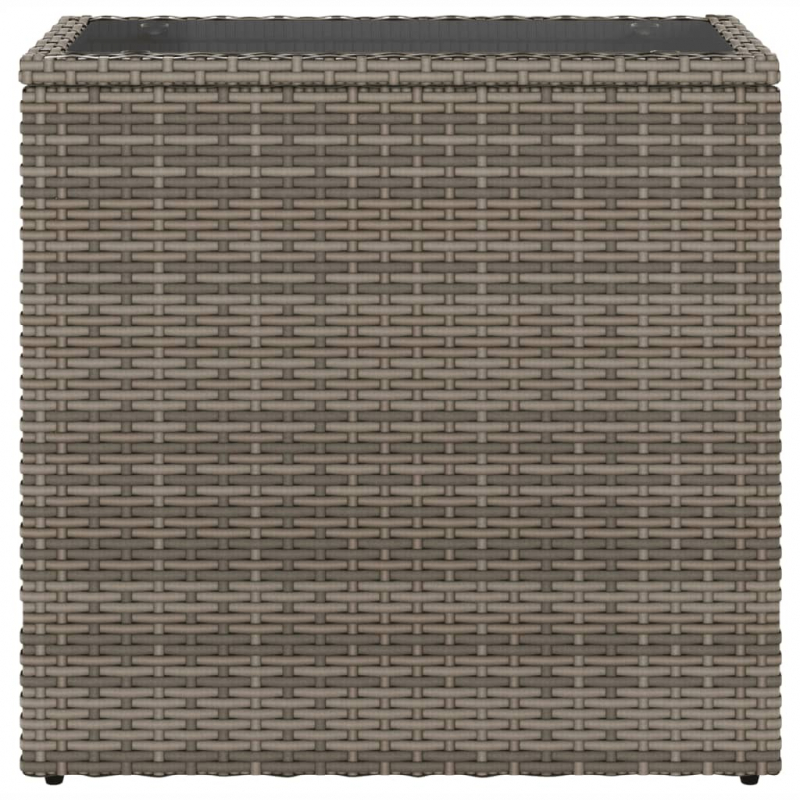 Garten-Beistelltisch mit Glasplatte Grau 58x27,5x55 cm Rattan