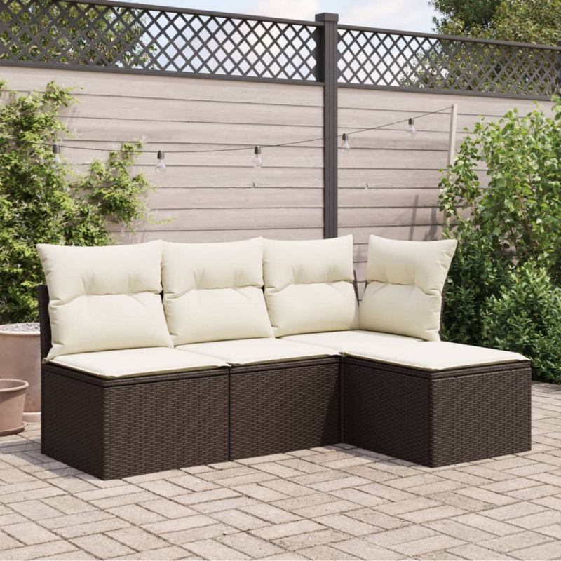 Gartenhocker mit Kissen Braun 55x55x37 cm Poly Rattan