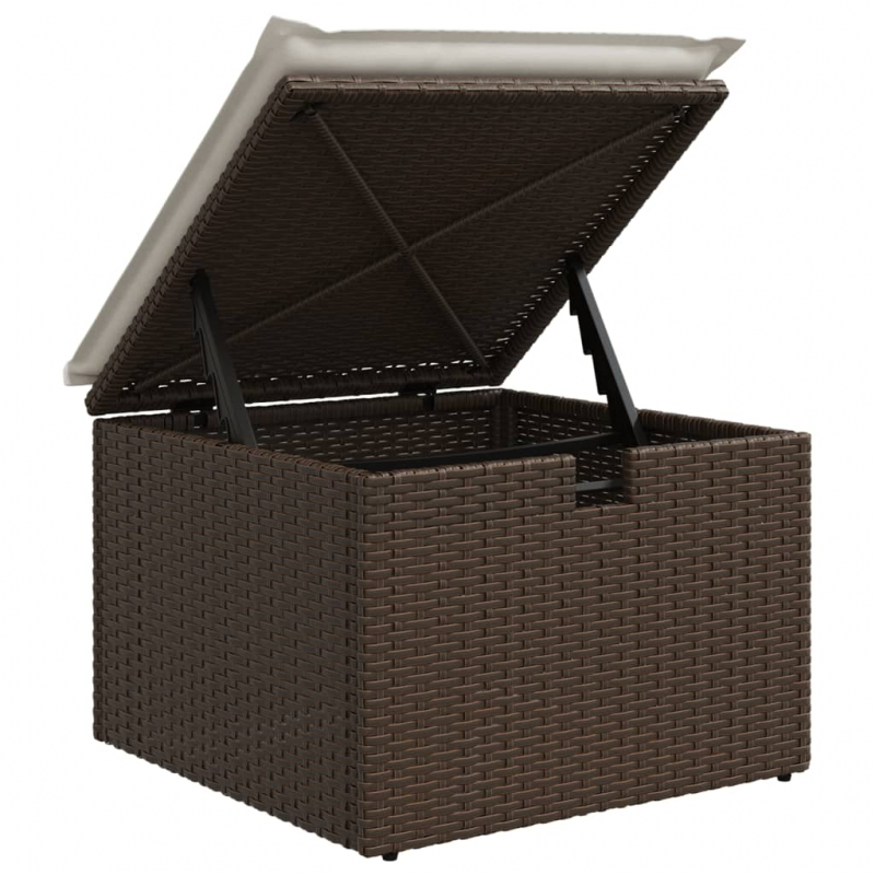 Gartenhocker mit Kissen Braun 55x55x37 cm Poly Rattan