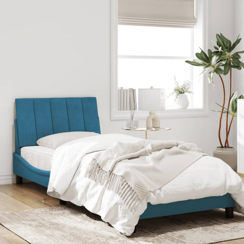 Bettgestell mit Kopfteil Blau 90x200 cm Samt