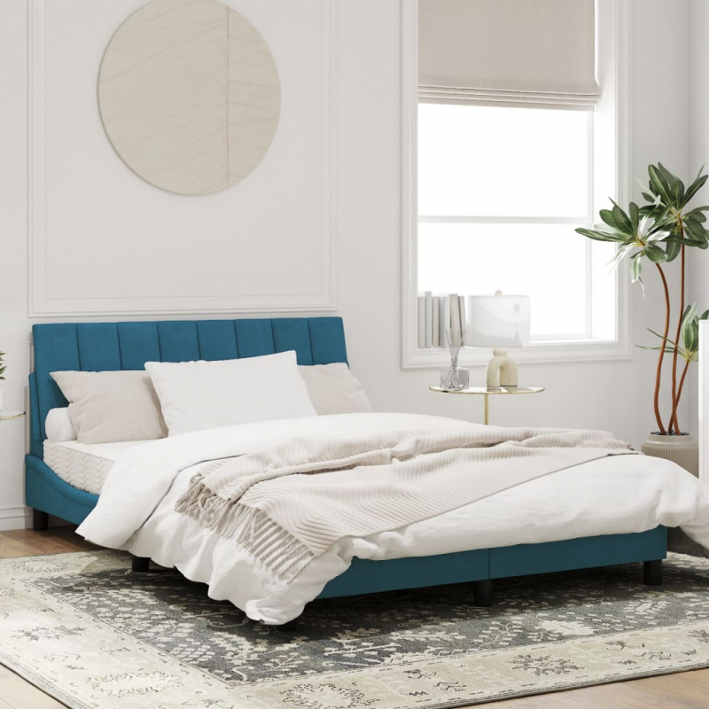 Bettgestell mit Kopfteil Blau 140x190 cm Samt