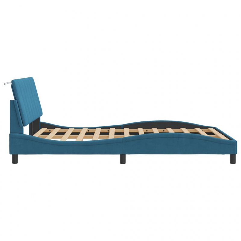 Bettgestell mit Kopfteil Blau 140x190 cm Samt