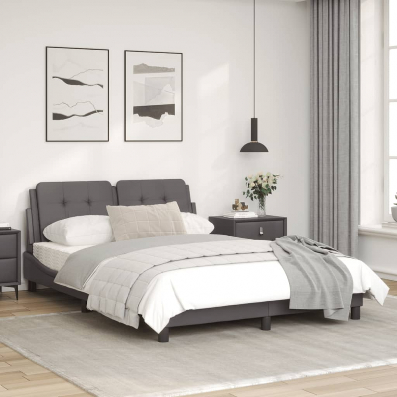 Bettgestell mit Kopfteil Grau 140x190 cm Kunstleder