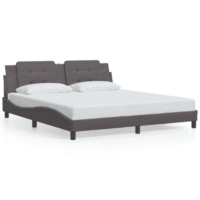 Bettgestell mit Kopfteil Grau 180x200 cm Kunstleder