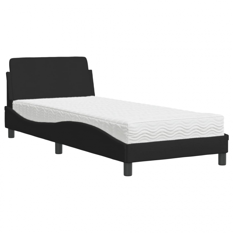 Bett mit Matratze Schwarz 80x200 cm Stoff