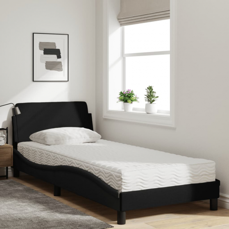 Bett mit Matratze Schwarz 90x190 cm Stoff