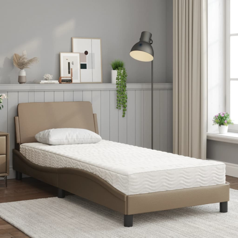 Bett mit Matratze Cappuccino-Braun 90x190 cm Kunstleder