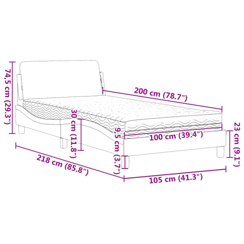 Bett mit Matratze Schwarz 100x200 cm Samt