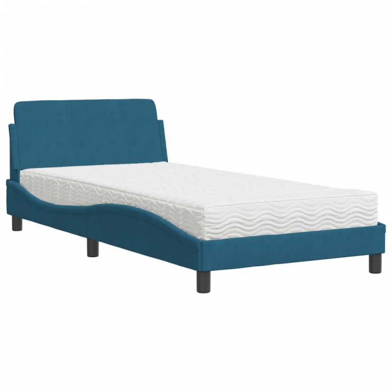 Bett mit Matratze Blau 100x200 cm Samt