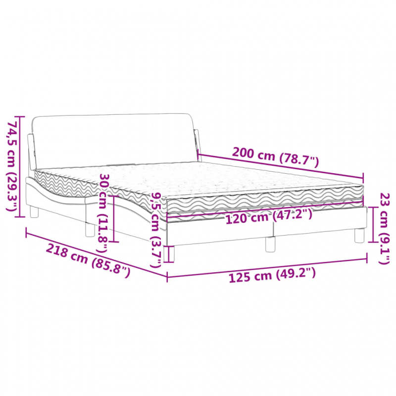 Bett mit Matratze Hellgrau 120x200 cm Stoff