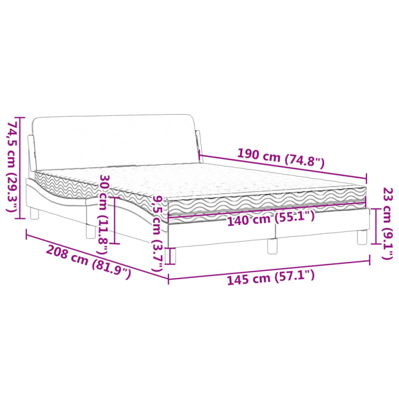 Bett mit Matratze Hellgrau 140x190 cm Samt