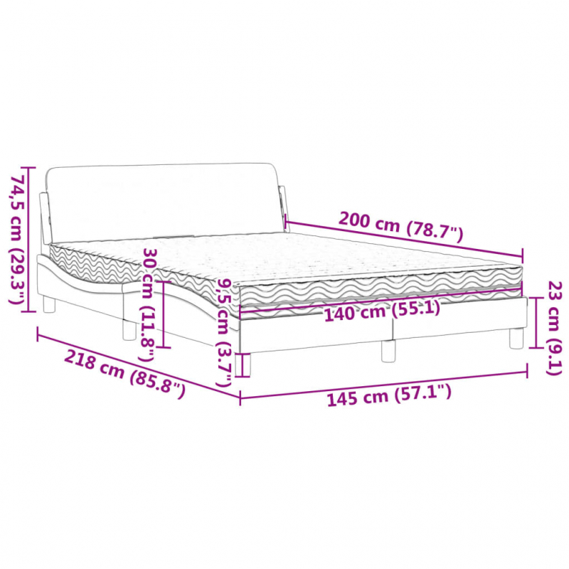 Bett mit Matratze Dunkelgrau 140x200 cm Stoff