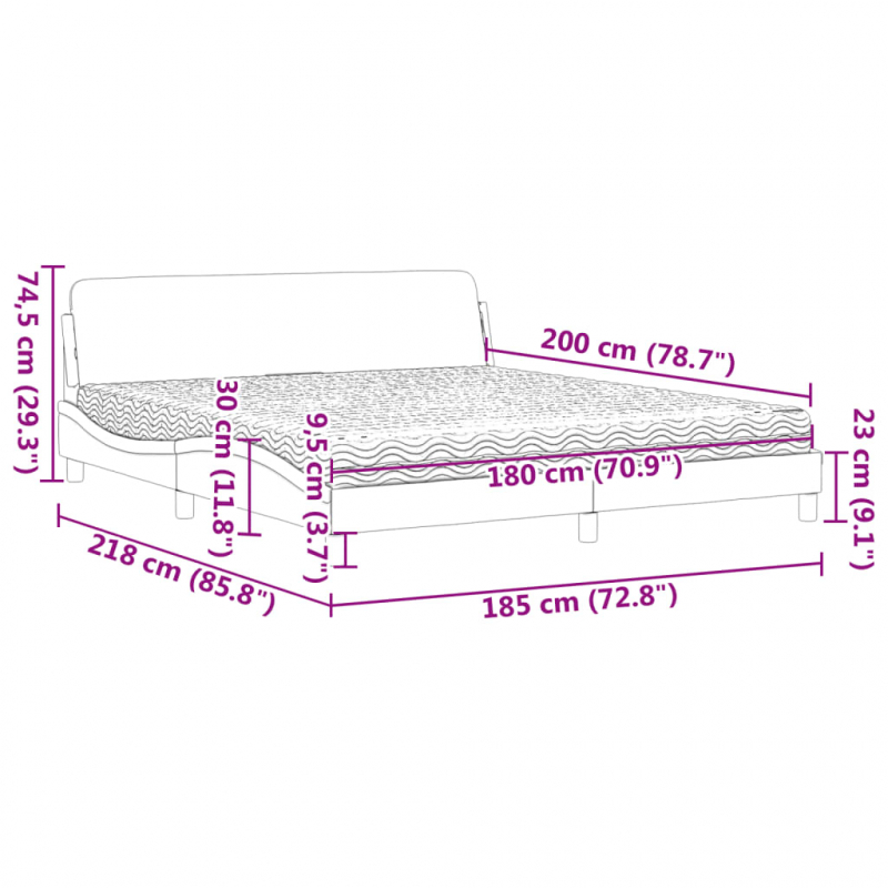 Bett mit Matratze Hellgrau 180x200 cm Samt