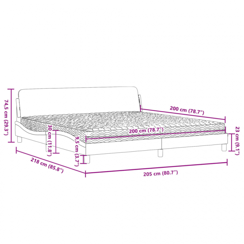 Bett mit Matratze Hellgrau 200x200 cm Stoff