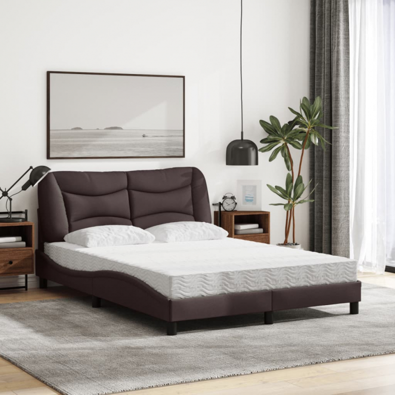 Bett mit Matratze Dunkelbraun 140x190 cm Stoff