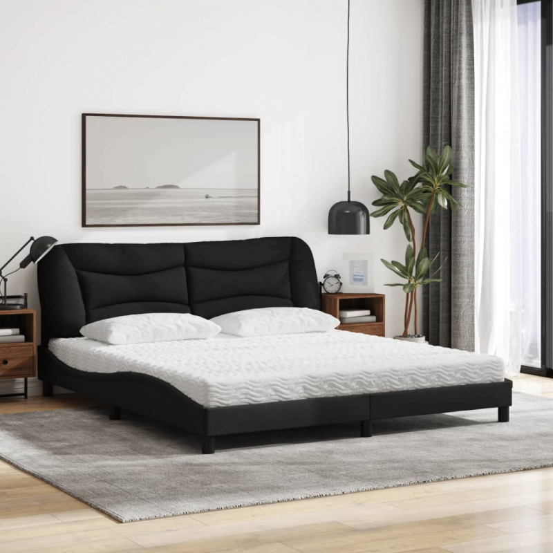 Bett mit Matratze Schwarz 180x200 cm Stoff