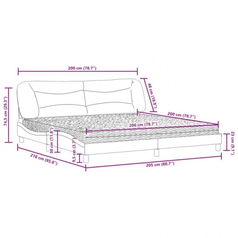 Bett mit Matratze Dunkelgrau 200x200 cm Stoff