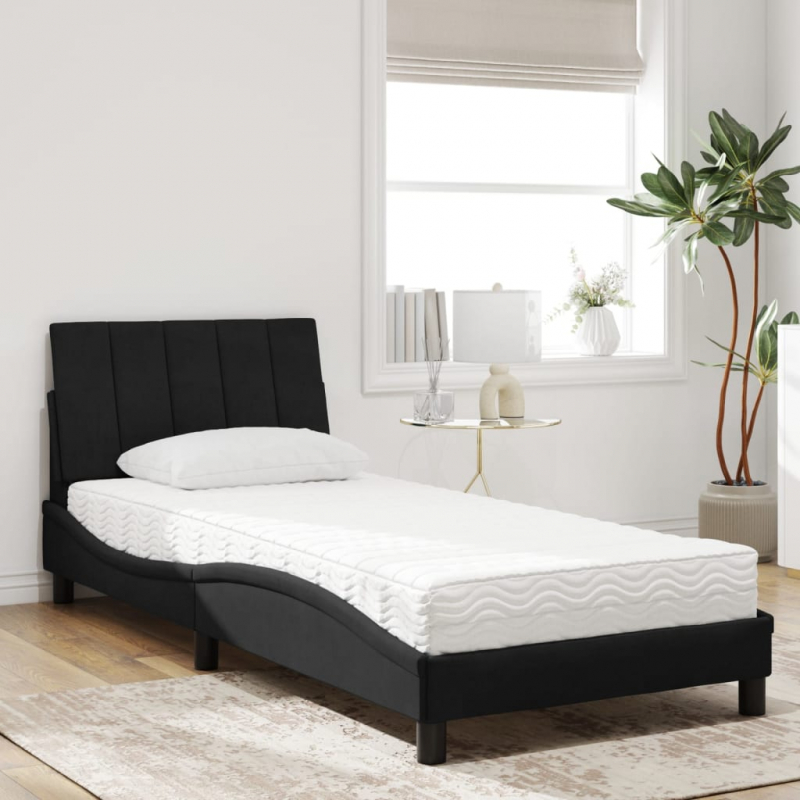 Bett mit Matratze Schwarz 80x200 cm Samt