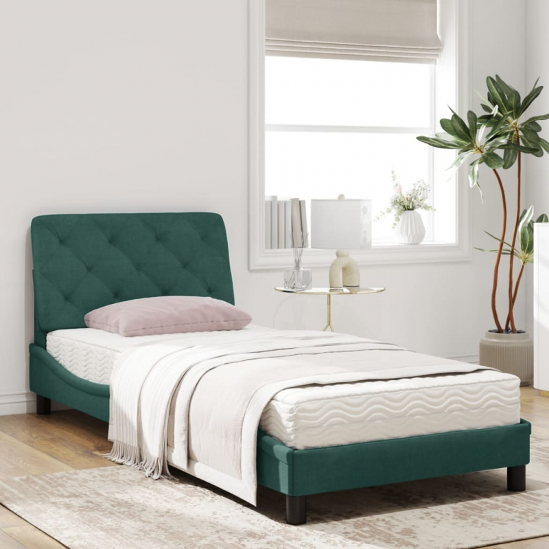 Bett mit Matratze Dunkelgrün 90x190 cm Samt