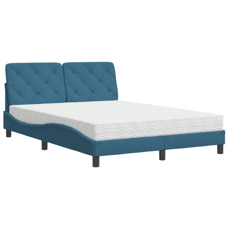 Bett mit Matratze Blau 140x190 cm Samt