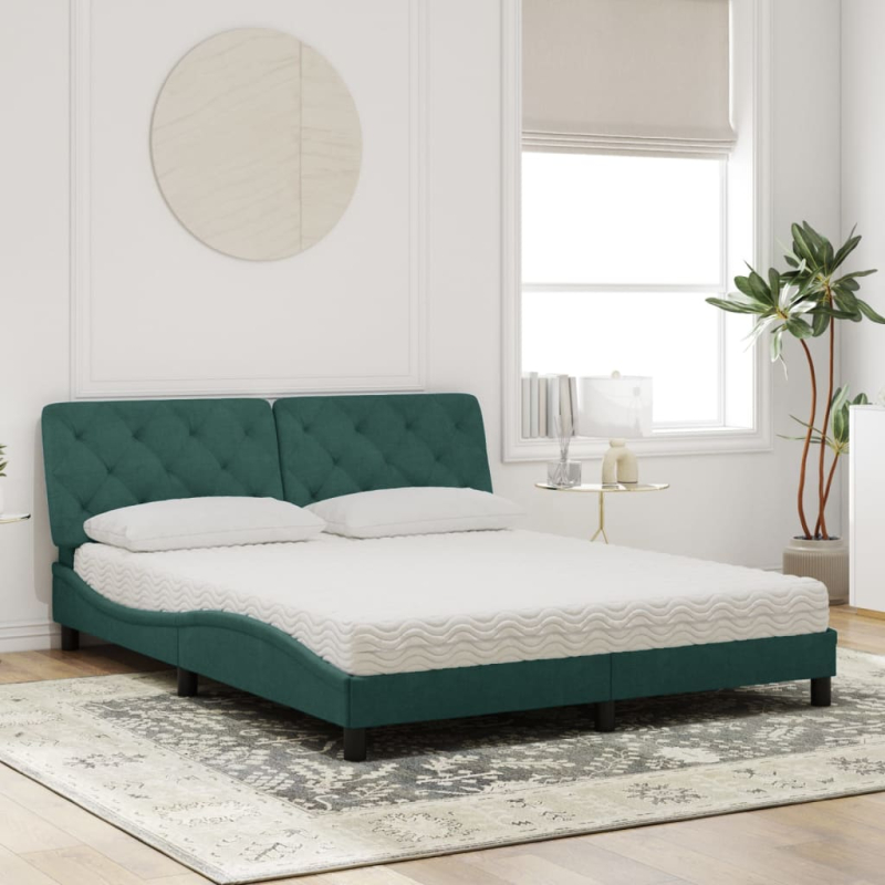 Bett mit Matratze Dunkelgrün 160x200 cm Samt