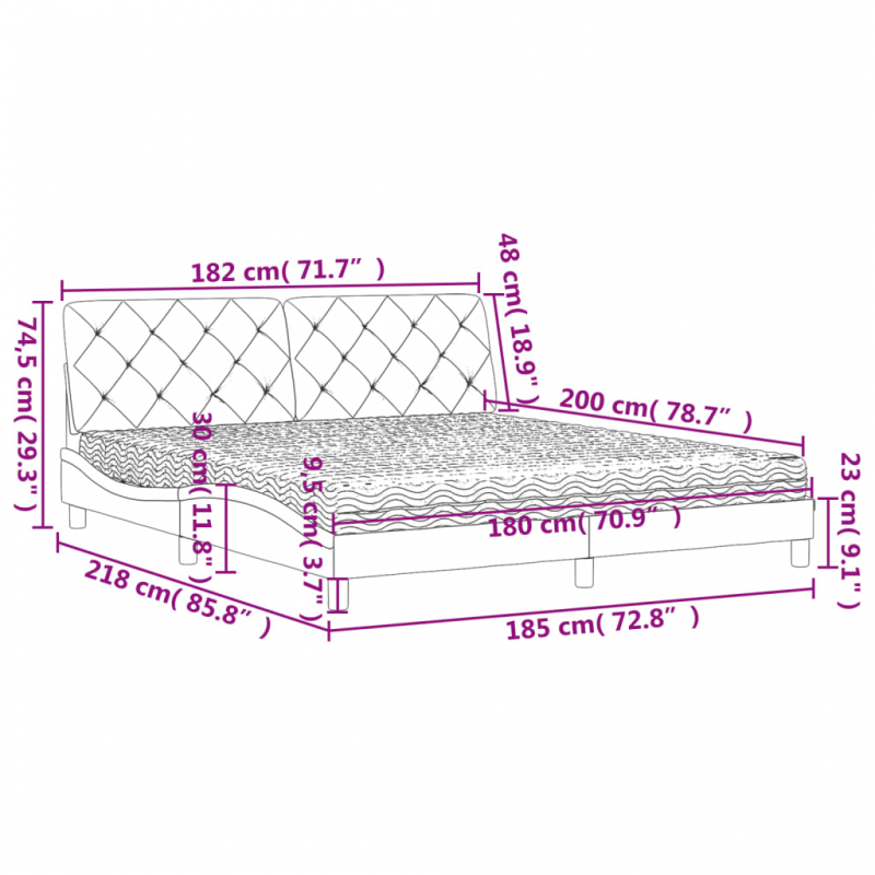 Bett mit Matratze Dunkelgrau 180x200 cm Samt