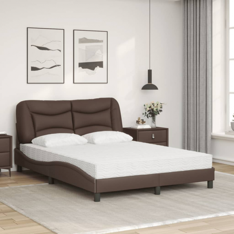 Bett mit Matratze Braun 140x190 cm Kunstleder