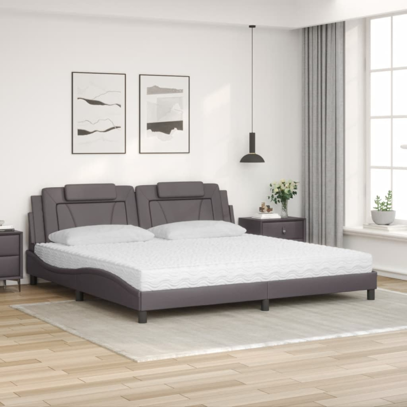 Bett mit Matratze Grau 200x200 cm Kunstleder