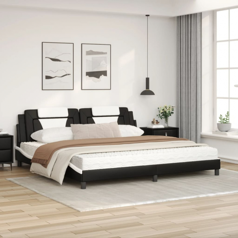Bett mit Matratze Schwarz und Weiß 200x200 cm Kunstleder
