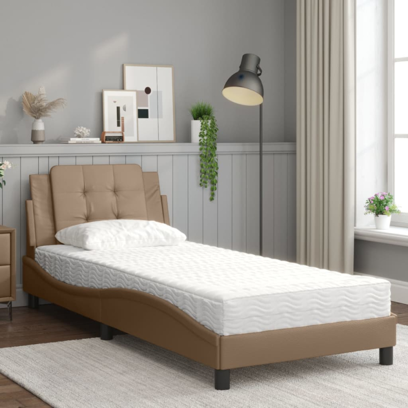 Bett mit Matratze Cappuccino-Braun 90x190 cm Kunstleder