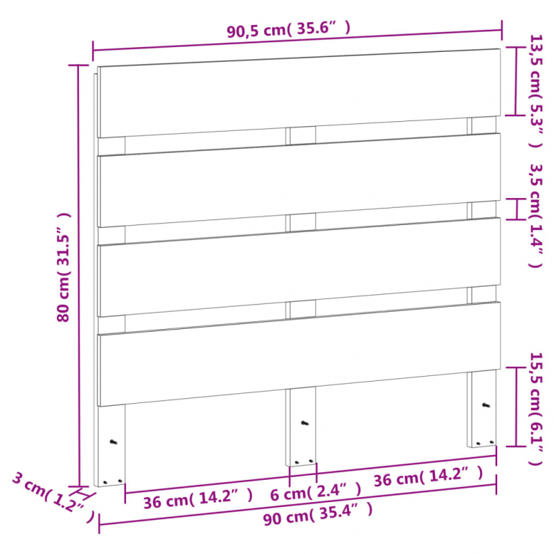 Kopfteil Wachsbraun 90 cm Massivholz Kiefer