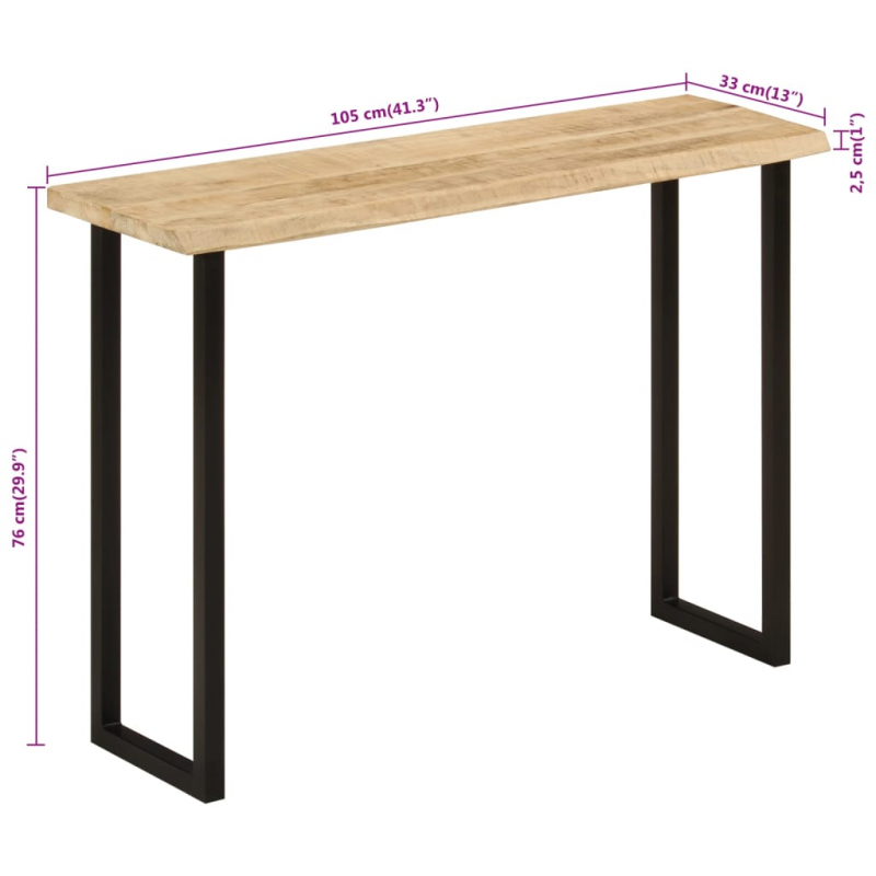 Konsolentisch mit Baumkante 105x33x76 cm Massivholz Mango