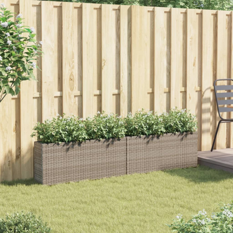 Pflanzkübel mit 2 Töpfen 2 Stk. Grau 90x20x40 cm Poly Rattan