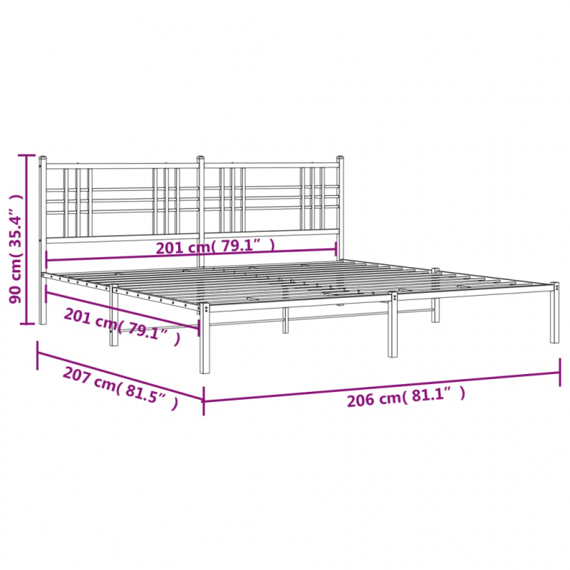 Bettgestell mit Kopfteil Metall Weiß 200x200 cm
