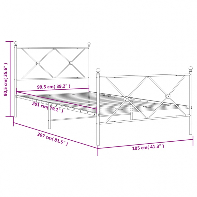 Bettgestell mit Kopf- und Fußteil Metall Weiß 100x200 cm