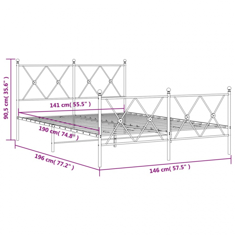 Bettgestell mit Kopf- und Fußteil Metall Weiß 140x190 cm