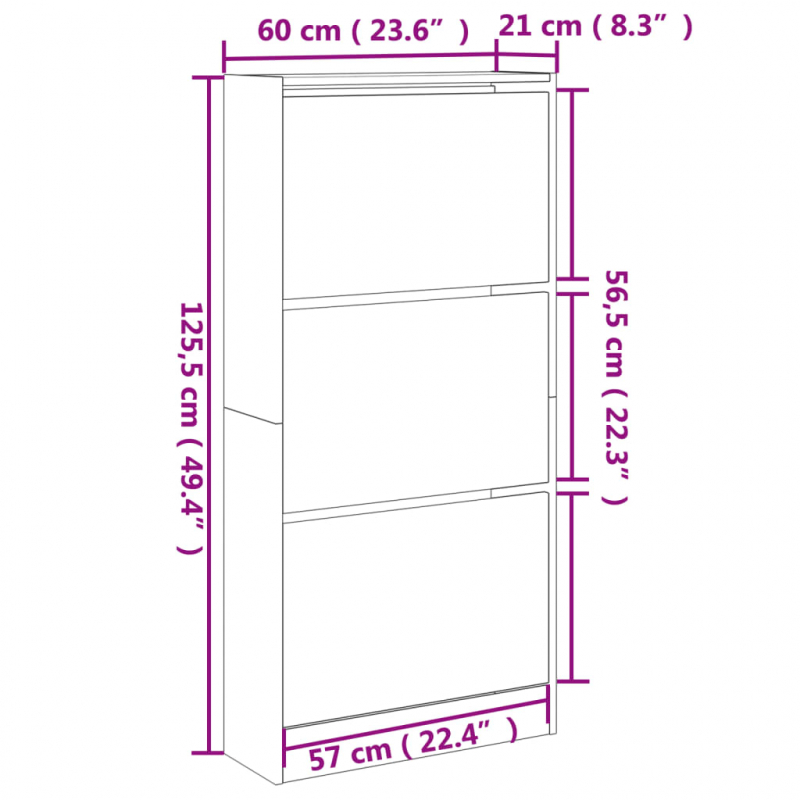 Schuhschrank Grau Sonoma 60x21x125,5 cm Holzwerkstoff