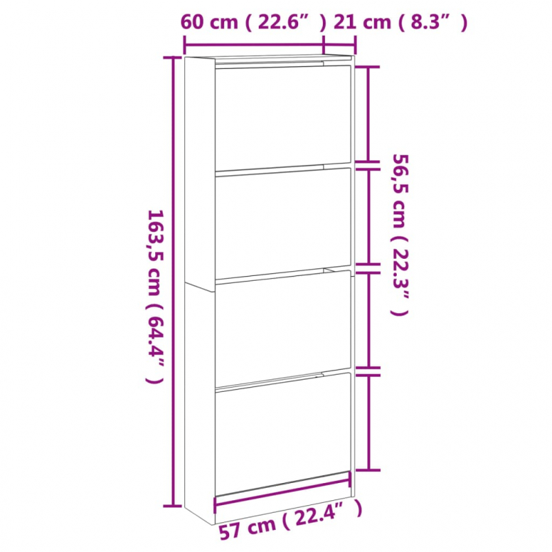 Schuhschrank Grau Sonoma 60x21x163,5 cm Holzwerkstoff